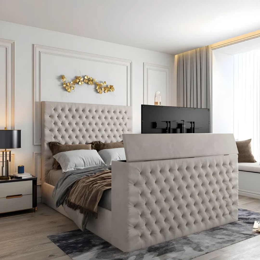 TV bed with footboard screen lift mechanism1